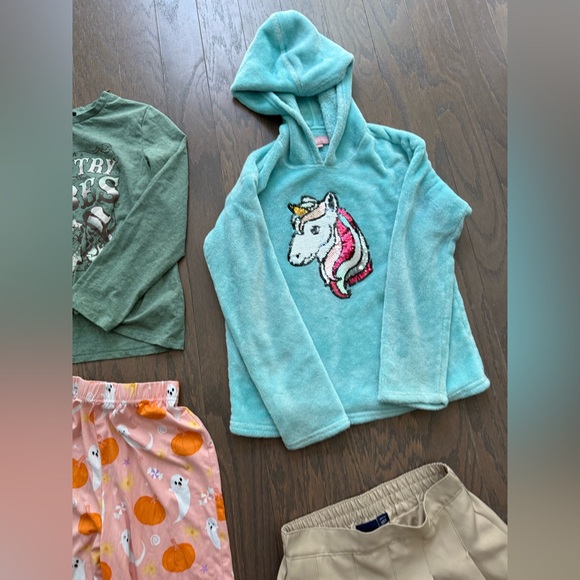 girls clothes lot size 10/12 carebear unicorn hoodie pumpkin pants shirts - Picture 6 of 16